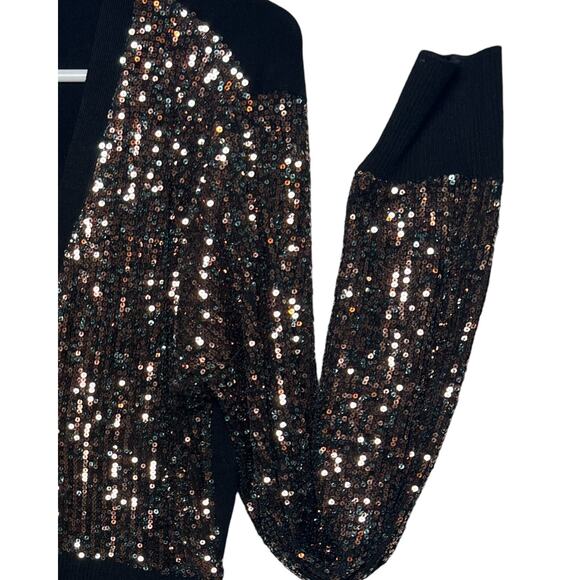 Guess Sweater Juniors Size XL Black Sequins Long Sleeve Button Up V-Neck Women - Picture 5 of 10